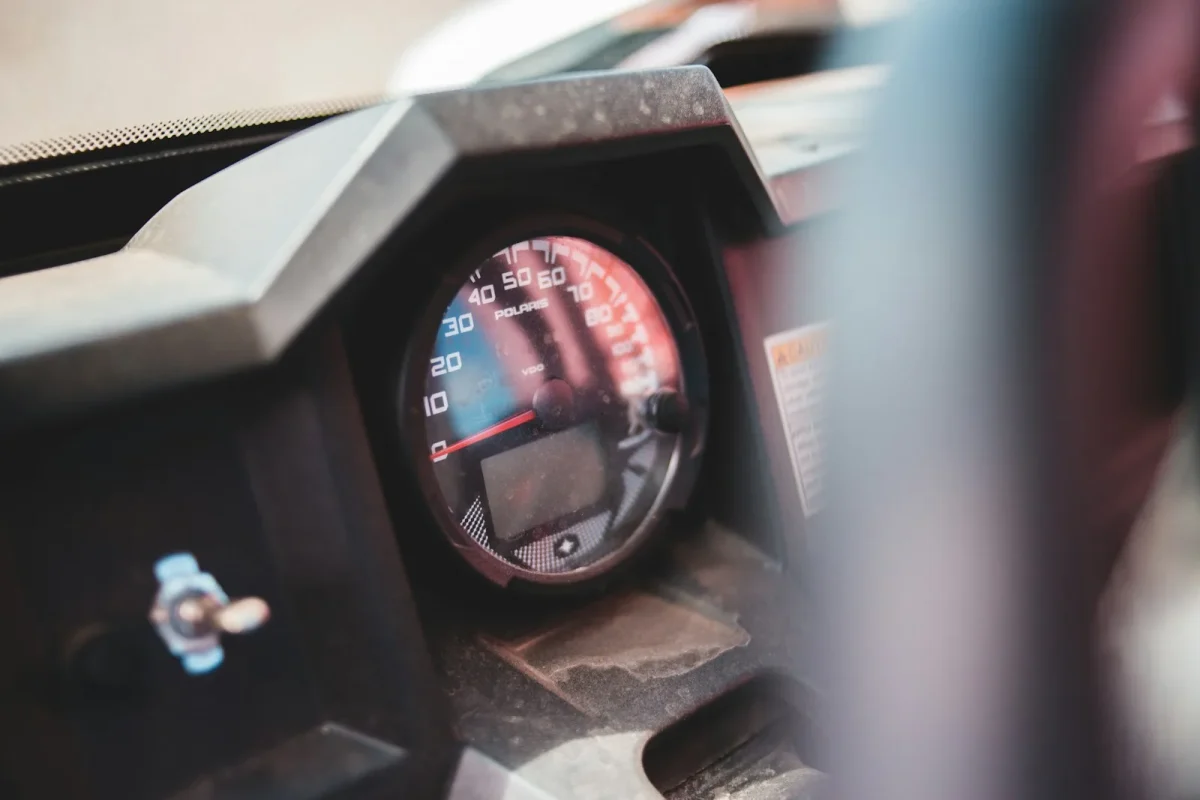 Close up of a UTV dash display showing a stored fault code